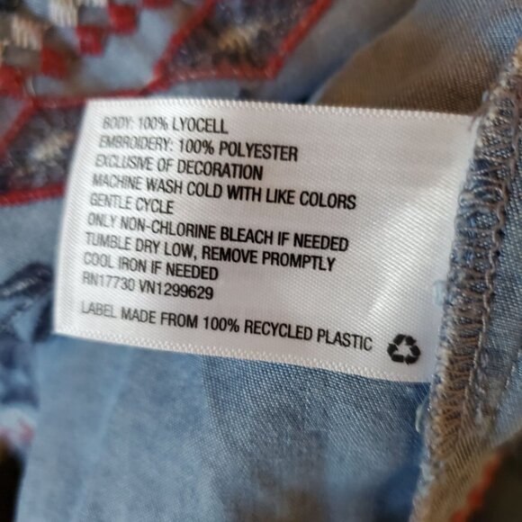 Knox Rose Womens Blue Boho Floral Embroidered Sleeveless Chambray Top Med - Picture 10 of 10